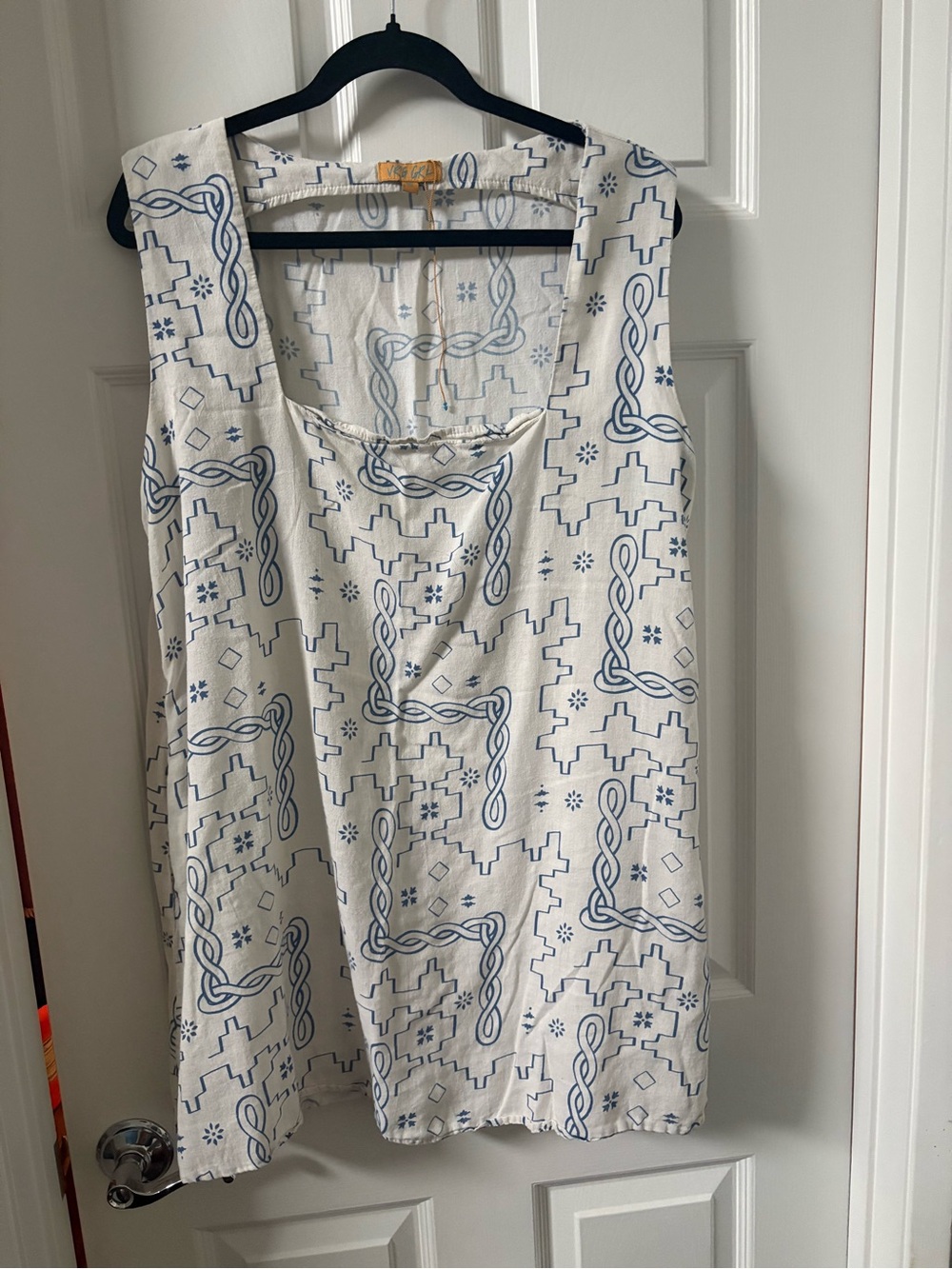 VRG GRL linen white mini dress with blue design